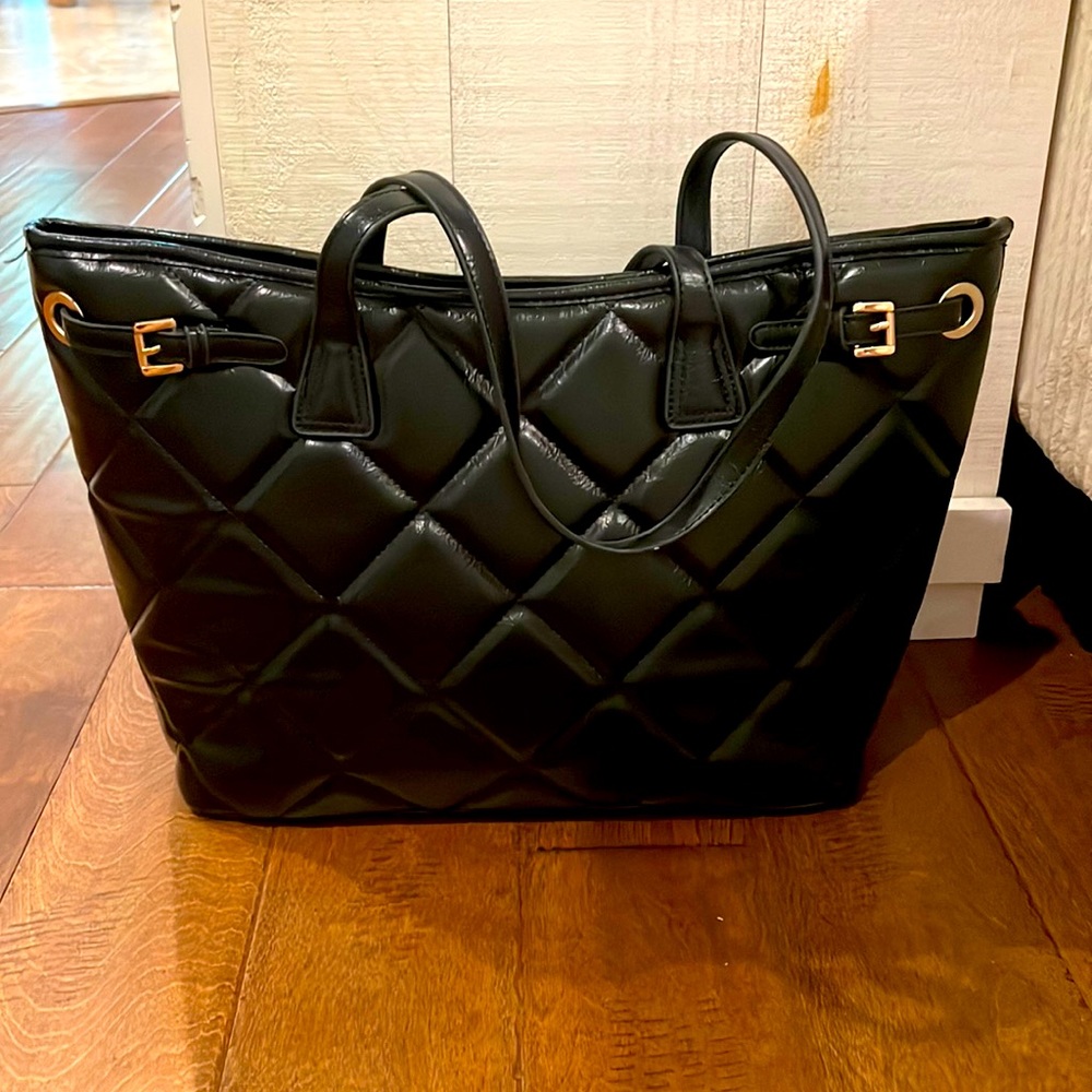 Black Faux leather quilted tote